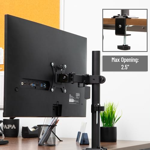 Mind Reader Single Monitor Desk Mount for 13–32 Inch Screens, Adjustable Arm with 180° Rotation, ±90° Swivel, ±45° Tilt, VESA 75x75/100x100, Integrated Cable Management, Up to 17.6 lbs Load, Black