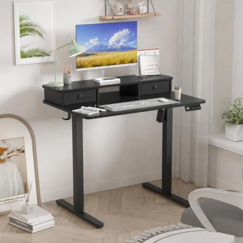 35" x 24" Electric Standing Desk with Dual Drawers, Black