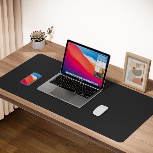 Boutilon Leather Desk Pad Protector,Non-Slip Mouse Pad,Laptop Desk Pad,Office Mouse Mat,Waterproof Leather Desk Blotter,Desk Writing Pad for Office and Home (XL-Black,35.4"x 15.7")