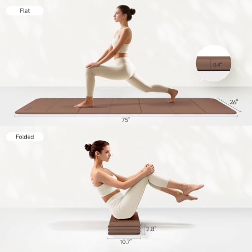 PAIDU Foldable Yoga Mat 10mm Thick, 75"x26" Non-Slip Fitness Exercise Mat