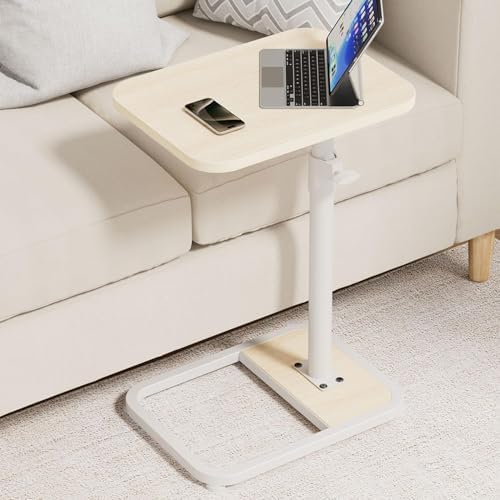 GOYLSER C Shaped End Table for Couch, Height Adjustable Rotatable Couch Tray Tables Sofa Table Tv Trays for Bedroom, Natural Wooden Swivel Side Table for Small Spaces