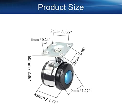 2pcs Swivel Caster Wheels Alloy Plate Mounted Caster Wheel for Office Chair 1.57inch Black Silver with Brake