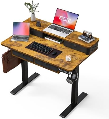 FiCiHi 40x24 Inch Electric Standing Desk, 4 Drawers, Adjustable Height Desk