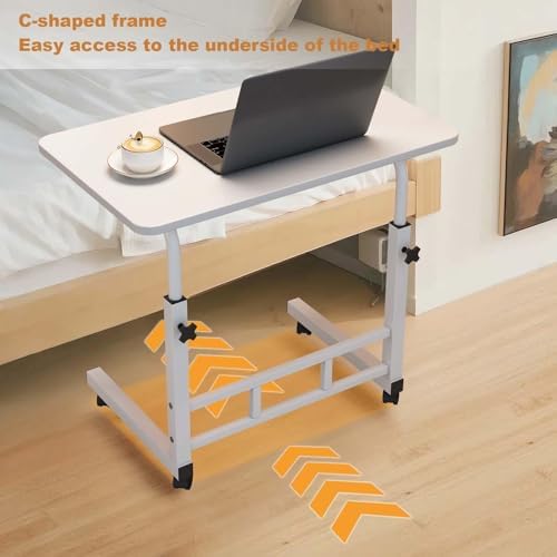 Adjustable Height Mobile Computer Desk, Small Standing Desk with Wheels, Portable Stand Up Desk, Mobile TV Tray Table Rolling Desk for Home Office, Study, and Small Spaces, White