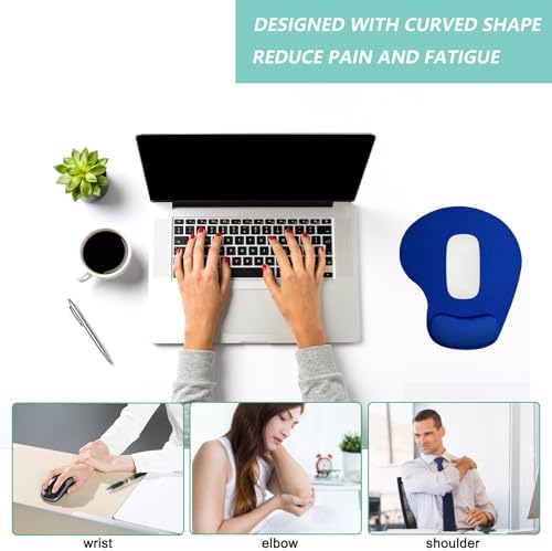Mouse Pad with Wrist Support, Ergonomic Mouse Pads with Memory Foam Wrist Rest, Easy Typing Pain Relief, Comfortable Home Office Computer Wrist Support Pads for Working Studying Gaming, Blue