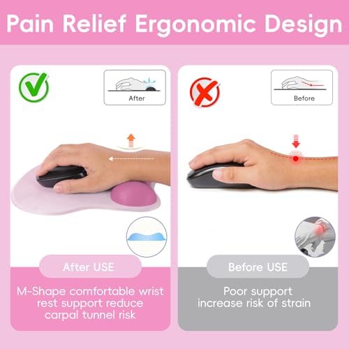 Ergonomic Mouse Pad,Non Slip Mousepad Wrist Rest Support for Office, Computer, Laptop & Mac(A-Warm Pink)