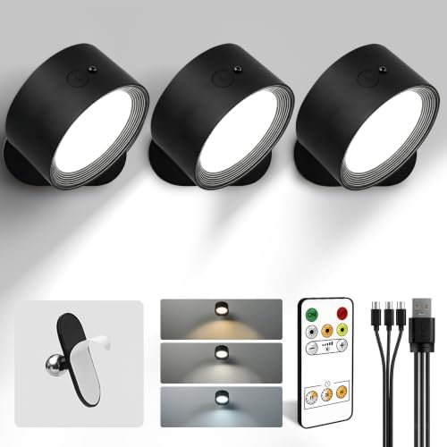 Rechargeable Wall Sconces with Remote, Magnetic Wall Lights, Black