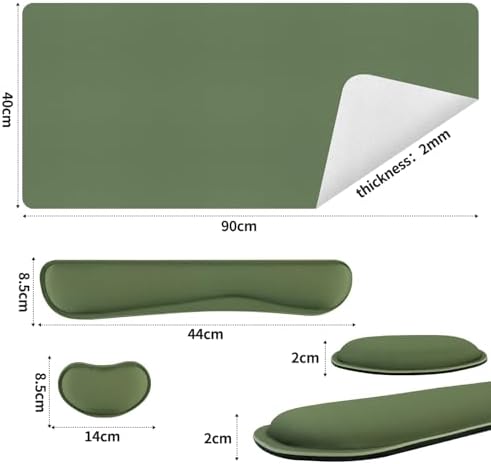 Bloss Keyboard and Mouse Wrist Rest + Leather Desk Mat, Desk Mat for Keyboard and Mouse, Desk Accessories for Women(35.4 x 15.7 Inch,Olive Green)
