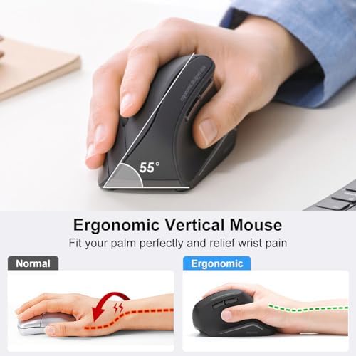SANWA 2.4G Wireless Ergonomic Mouse, Silent Click Vertical Mouse, Black