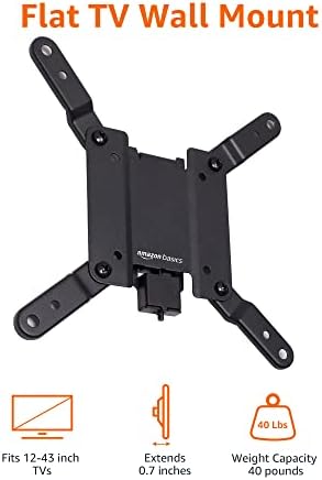 Amazon Basics Fixed Flat TV Wall Mount, Low Profile, for 12" to 40" TVs, VESA 200x200, 40 lbs Capacity, with Installation Template, Black