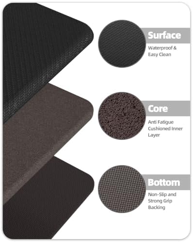 Color&Geometry Antifatigue Kitchen Mat for Floor 20x39-3/4 in Thick, Black