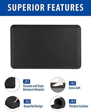 Anti Fatigue Standing Desk Pad - Comfort Floor Mat for Kitchens, Standing Desks and Garages, Relieves Foot, Knee, and Back Pain, Thicken Core Foam Phthalate Free (18x24x3/4-Inch, Black)