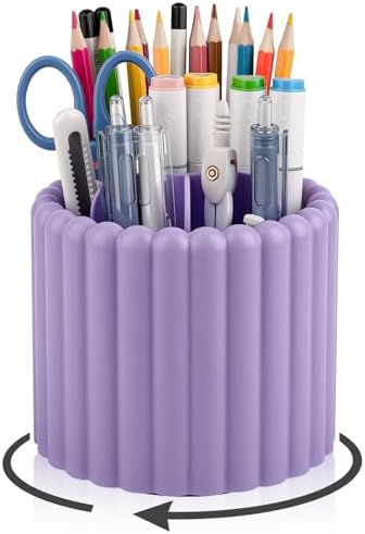 Anyoifax Rotating Pen Holder for Desk Removable Pencil Cup, Small Purple
