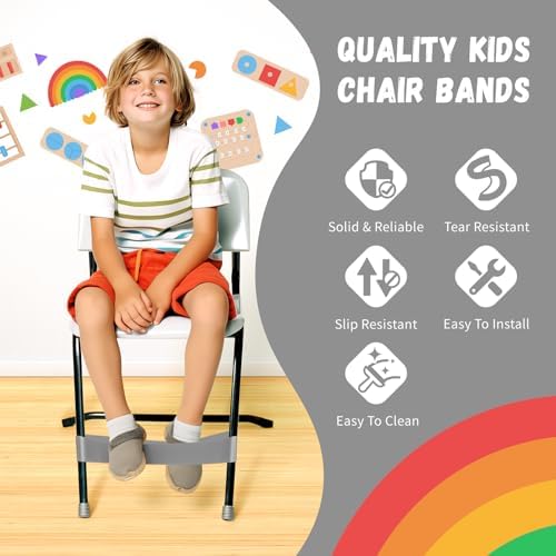 5 Pack Chair Bands for Kids with Fidgety Feet, ADHD Tools for Kids, Improve Focus & Reduce Restlessness, Chair Bands for Sensory ADHD ADD Autism - Classroom & Home Must Haves (Gray)