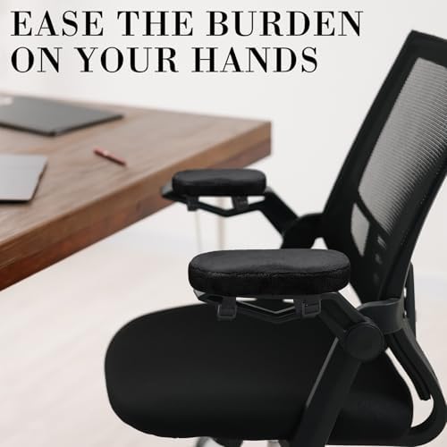 Threlaco 2 Pcs Office Chair Armrest Pads Soft Foam Office Chair Arm Covers Fluffy Flannel Gaming Armchair Armrest Cushion for Elbows and Forearms Support Pressure Relief(Black)