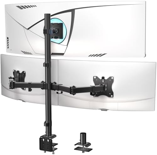 WALI Triple Monitor Mount for up to 49 inch Ultrawides on Top Bracket and 32 inch Screens on Side Brackets, Extra Tall 3 Monitors Desk Mount, Heavy Duty Monitor Arm up to 44 lbs (M003-P), Black