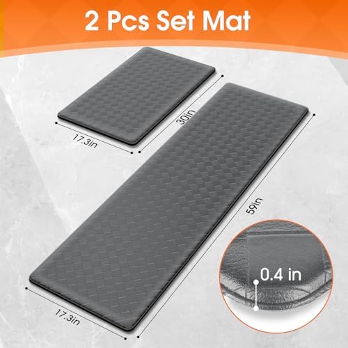 TranquilRelax 2-Piece Kitchen Mats, Cushioned Non-Slip Floor Mats, Grey