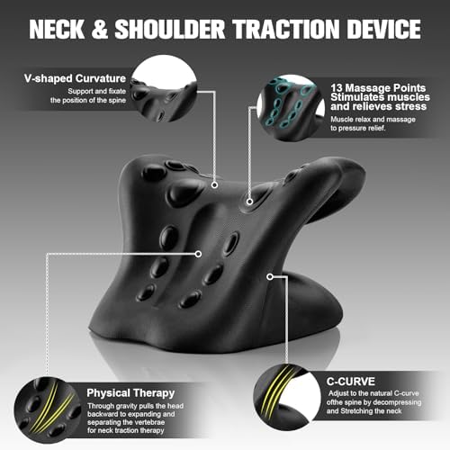 Neck Stretcher & Cervical Traction Pillow, TMJ & Shoulder Relief, Black