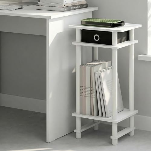 Furinno Turn-N-Tube Toolless 3-Tier Side Table, Storage Bin, Plain White