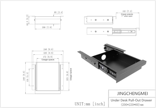 Under Desk Mounted Sliding Pull-out Drawer for Office Desk