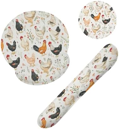 Rooster Hen Chicken Meadow Ergonomic Wrist Support Keyboard Mouse Wrist Rest Set, Computer Office Comfortable Wrist Rest for Mouse Easy Typing