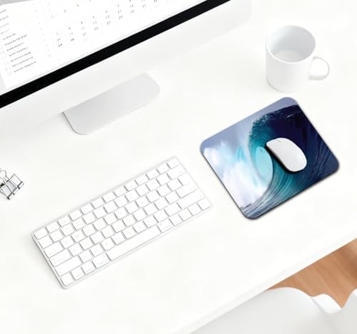 9.5x7.9 Inch Office/Gaming Mouse Pad, Powerful Curl Ocean Wave in Turquoise Blue Tropical Seascape, Cute Anti-Slip Mat for Desk Decor