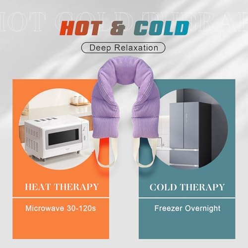 uncn Heating Pad for Neck and Shoulders and Back Moist Small Microwavable Neck Wrap Warmer Weighted Heat Wrap Microwave Heatable Rice Beanbag Cervical Hot Pack Lavender Scented 1.5Pounds