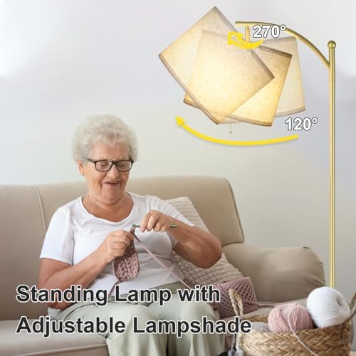 LALISU Standing Floor Lamp for Living Room, Linen Shade Floor Lamp, Gold