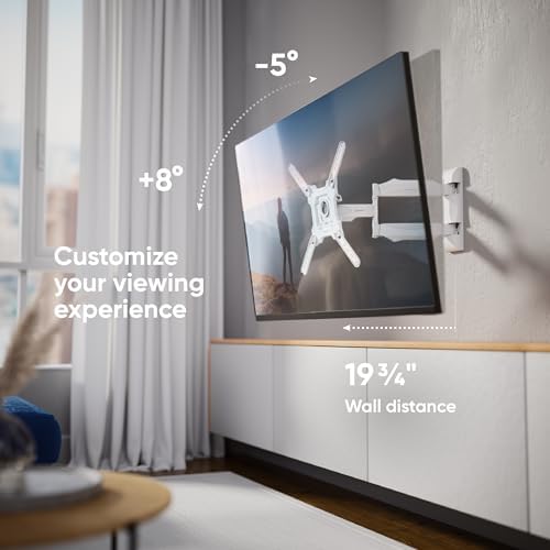 ONKRON Full Motion TV Wall Mount 32-65", 77 lbs, max VESA 400x400, White