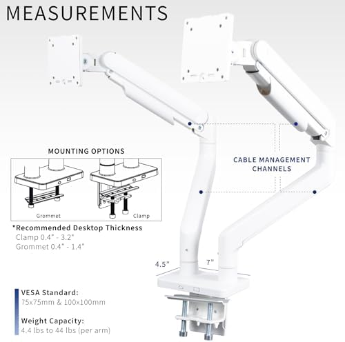 VIVO Heavy Duty Dual Ultra-Wide Monitor Tension Arm for up to 45 inch Screens, Holds 44 lbs per Arm, Premium Desk Mount Monitor Stand for 2 Ultrawides, White, STAND-V200DW