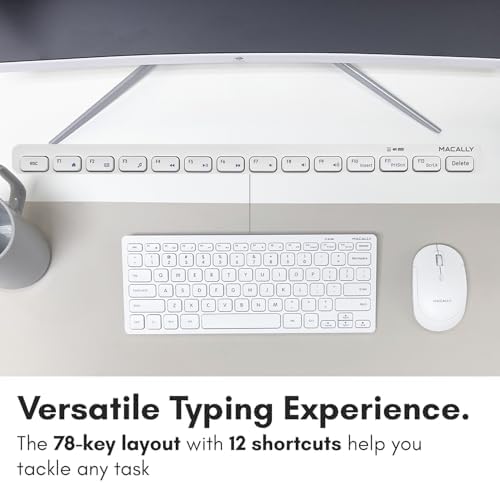 Macally White Wireless Keyboard and Mouse Combo - Quiet Productivity Duo - 2.4G Small Keyboard and Mouse Wireless - 78 Key Quiet Cordless Compact Mouse and Keyboard Combo with Mini Body
