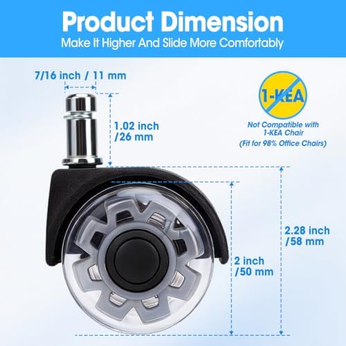 2 Inch Office Chair Wheels, Premium Set of 5 Roller Blade Casters Wheels Replacement, Heavy Duty Caster Wheels for Hardwood Floors Carpet (Not for IKEA)