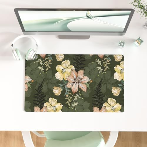 Colorful Star Large Mouse Pad, PU Leather Waterproof Desk Mat, Computer Gaming Mouse Pad, XXL Table Mousepad Non Slip Full Desk Pad for School Office Home 23.6" x 13.8" - Vintage Bold Flowers