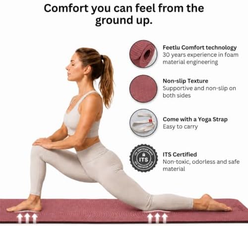 Extra Thick 12mm Exercise Mat, 74" x 26", Non-Slip with a Yoga Strap