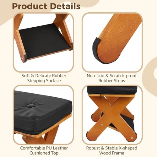 Double Step Foot Rest Under Desk, Ergonomic Wood Foot Stool with PU Cushion Top, Desk Foot Rest for Office Chair, Under Desk Footrest Stool for Work, Leg Rest Support (Walnut Finish)