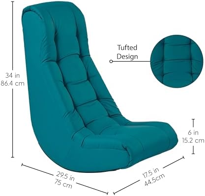 FDP Tufted Floor Rocker for Kids, Teens and Adults Comfortable, Ergonomic Chair for Reading, Playing Video Games, or Watching TV - Teal, 10488-TL
