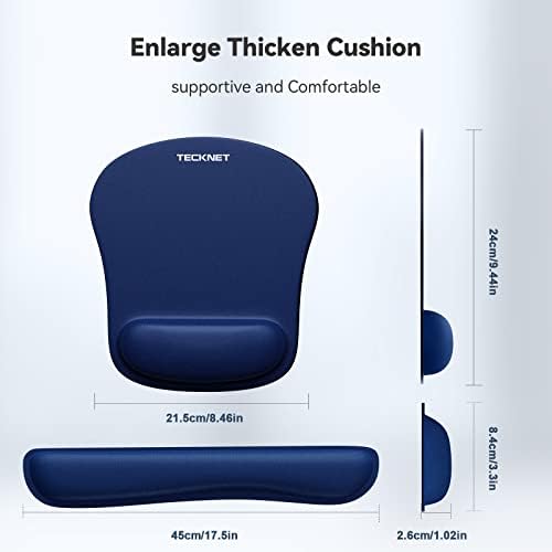 TECKNET Keyboard Wrist Rest and Mouse Pad with Wrist Support, Memory Foam Set for Computer/Laptop/Mac, Lightweight for Easy Typing & Pain Relief Ergonomic Mousepad,Blue