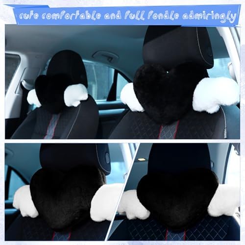 Macarrie 2 Pcs Heart Plush Car Headrest Pillow Angel Wings