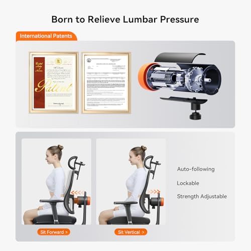 Newtral Ergonomic Office Chair, Auto-Following Lumbar Support Desk Chair with Footrest (Black, 5D Headrest)