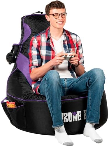 Gaming Bean Bag Chair Cover for Adults, High Back, Large Pockets, Purple