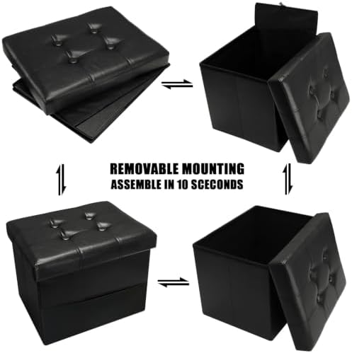 AmasSmile Ottoman with Storage,17" Folding Leather Foot Rest Chest,Black