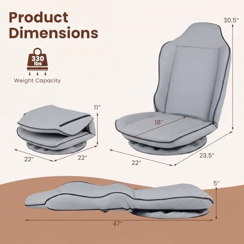 KOMFOTT 360° Swivel Floor Gaming Chair with Adjustable Backrest (Grey)