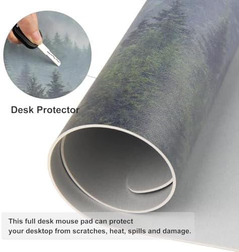 Faux Leather Large Mouse Pad, Office Desk Mat, 31.5"x15.7", Foggy Forest