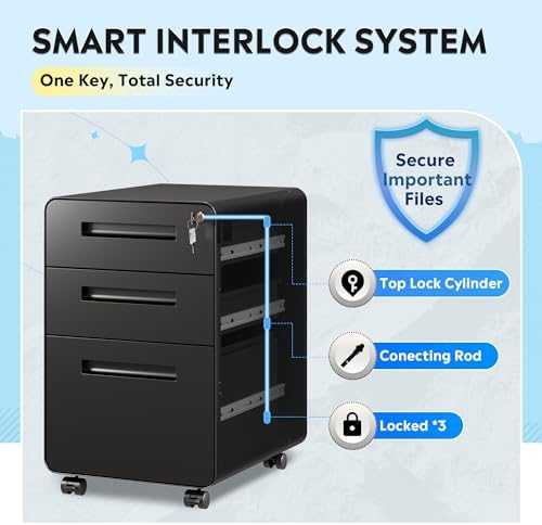 DEVAISE 3 Drawer File Cabinet with Lock, Fully Assembled Except Casters