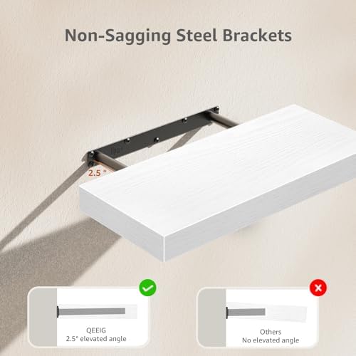 QEEIG Bathroom Floating Shelves for Wall (White, Set of 2, 15.7")