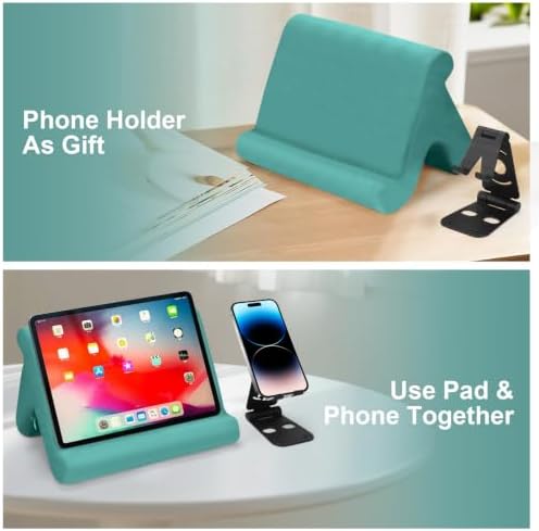Universal Multi-Angle Tablet Stand Holder-Soft Pad Stand with black phone holder for Lap,Knee,Sofa and Bed,Compatible with iPad Pro 9.7,10.5,12.9 Air Mini 4 3,Kindle,Galaxy Tab,E-Reader (Light Blue)