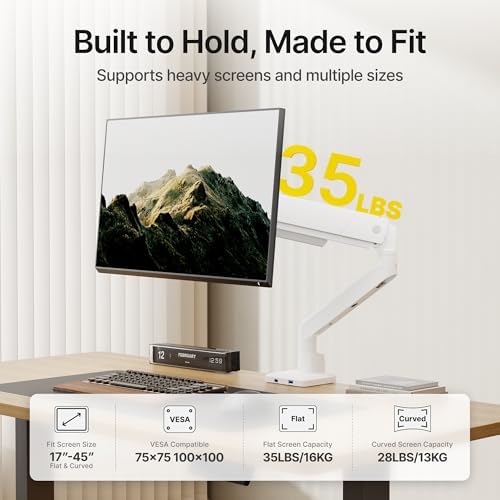 monTEK Single Monitor Arm for Max 45 Inch Ultrawide Screens, Holds 35 Lbs
