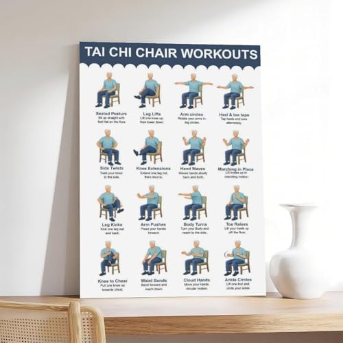 Tai Chi Chair Workouts Tai Chi Exercise Chart Gentle Exercise Plan Workout Plan Canvas Poster Bedroom Decor Room Decor Frame 12x18inch