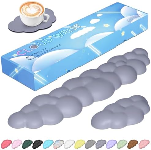 JIKIOU Upgrade Leather Cloud Wrist Rest for Keyboard and Mouse & Cup Pad