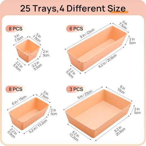 Vtopmart 25 Pack Plastic Drawer Organizers with Non-slip Rubber Pads